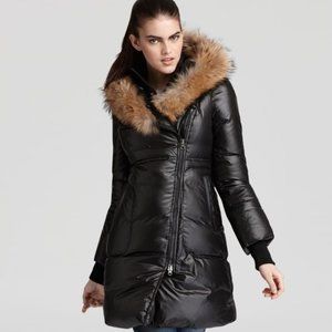 Mackage Liz Black Puffer Coat with Genuine Fur Trim Split Hood